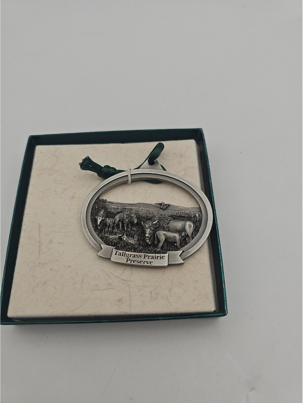 Vintage Solid Pewter Tallgrass Prairie Preserve Bison Christmas Ornament 298